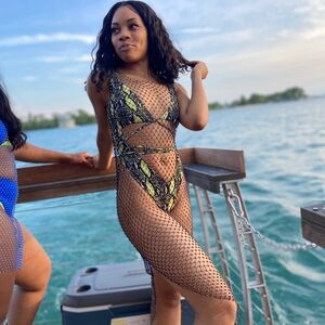 Beaded Black and White Decorative Swim Cover Up